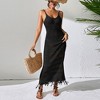 Women's Slim Maxi Slip Dress Sexy U-Neck Knit Fringe Sleeveless Long Hollow Dress Fashion Summer Beach Vacation - 4 of 4