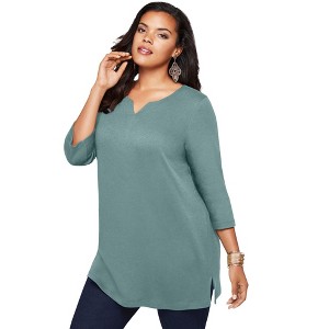 Roaman's Three Quarter Notch Neck Soft Knit Tunic - 1 of 4