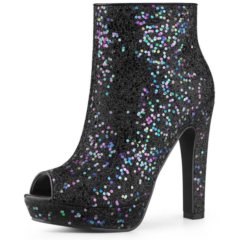 Allegra K Women's Glitter Platform Chunky Heeled Open Toe Ankle Boots, 1 of 7