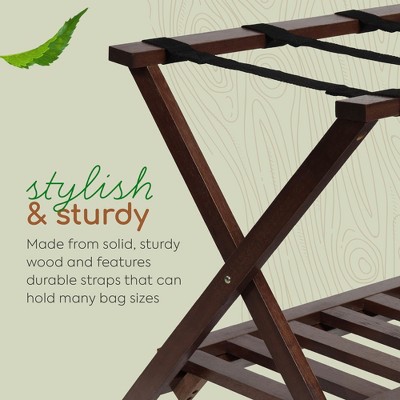 Walnut Folding Wooden Luggage Rack with Bottom Shelf