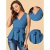Allegra K Women's Summer Sleeveless V Neckline Wrap Tie Waist Tops - 2 of 4
