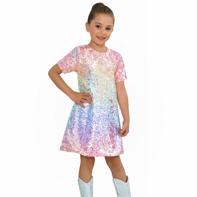 2Bunnies Girls' Ombre Sequin Short Sleeve Dress