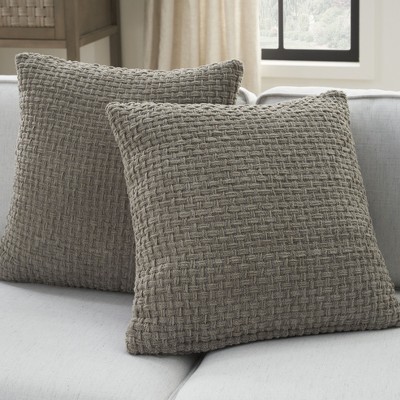 Mina Victory Woven Chenille 18" x 18" Gray Throw Pillow Set