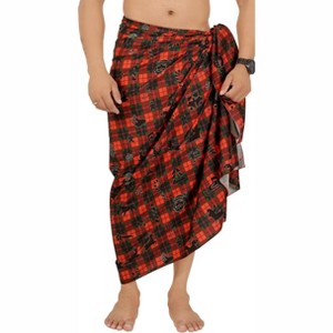 LA LEELA Men's Christmas Tree Swimwear Wrap Fashion Swim Trunk Swimsuit Vacation Holiday Xmas Party Beach Gifts Sarong for Men One Size Red - 1 of 4