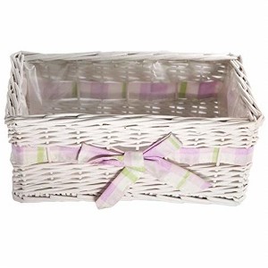 Gardner Select Woven Willow Flower Basket with Pink Ribbon – Indoor Planter with Liner, White, 12.5" - 1 of 1