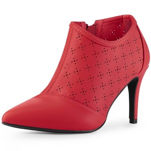 Perphy Women's Perforated Pointed Toe Zipper Stiletto Heels Ankle Boots - 1 of 4