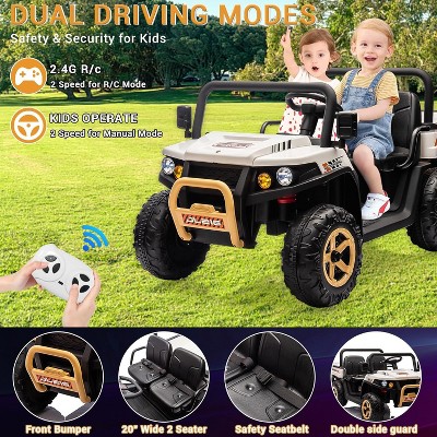 Acekool 24V 2-Seater Ride-On Dump Truck with Remote Control, 4WD UTV, Electric Dump Bed & Shovel, Bluetooth Music, 6-Wheel Adventure Toy