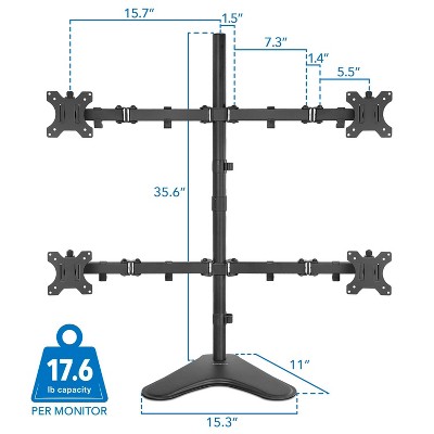 Black Steel Quad Monitor Adjustable Desktop Stand