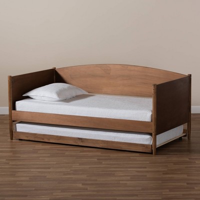 Twin Ash Walnut Wood Daybed with Trundle and Headboard