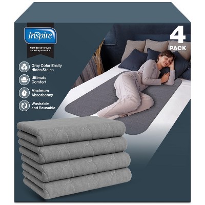 Inspire Underpads | Stain Hiding Gray - Reusable Incontinence Bed Pads Waterproof Mattress Pad    (34 X 36 - 4 Pack)
