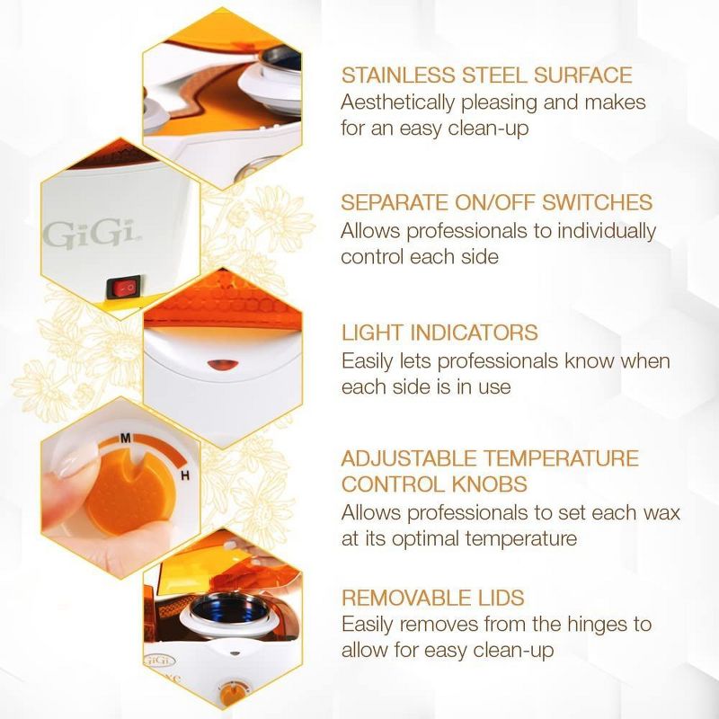 GiGi DELUXE DOUBLE Hair Removal Wax Warmer, 14 oz - For Two Pots & All Day Use - Independent Temperature Settings, 4 of 7