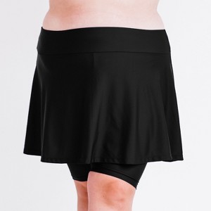 Calypsa Women's Plus Size Flared Mid-Thigh Swim Skirt With Bike Shorts - 1 of 4