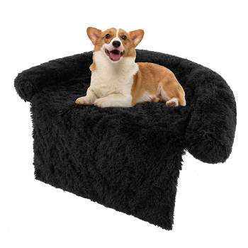 Costway Plush Calming Dog Couch Bed with Anti-Slip Bottom Plush Mat for Small/Medium/Large Dogs & Cats Black