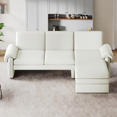 94.1" Convertible Futon Sofa Bed L-Shaped Sectional Chaise with Reversible Chaise, Reclining Back Chenille Fabric-- Frevyn