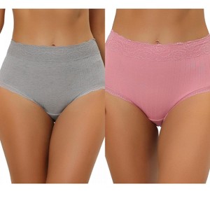 Allegra K Women's High Waist Tummy Control Comfortable Lace Trim Ribbed Brief 2 Packs - 1 of 4