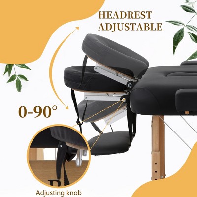 FDW Massage Table Massage Bed SPA Bed 2 Fold Massage Table Heigh Adjustable 73’’ Long PU Portable Salon Bed W/Half Bolsters Sheets Carry Case,Black