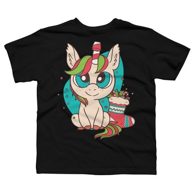 Boy's Design By Humans Christmas Candy Cane Unicorn With Stocking By rasok T-Shirt