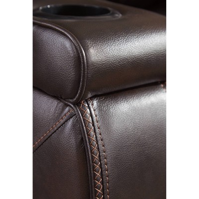 Brown Faux Leather Power Reclining Sofa with Storage and Cup Holders