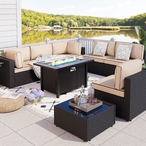 Celebalcony 8-Piece Black Frame Outdoor Patio Sectional Seating Group with Cushions - 1 of 4