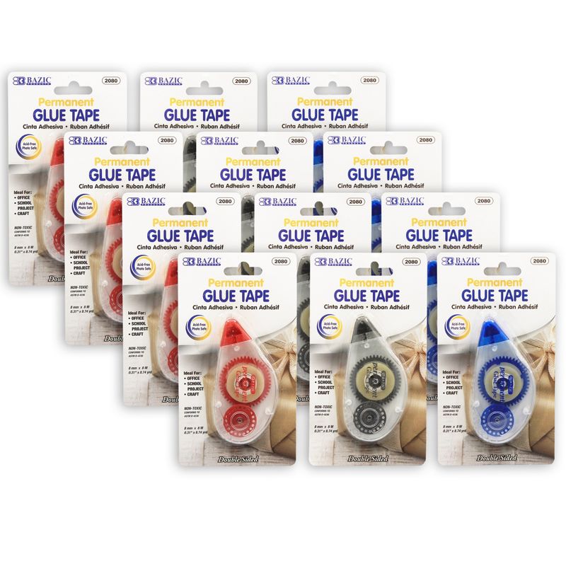 BAZIC Products® Permanent Glue Tape, 8mm x 8m, Pack of 12, 1 of 4