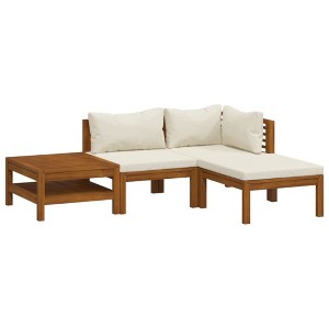 vidaXL 4-Piece Outdoor Lounge Set, Acacia Wood Frame with Cream Cushions, Inclusive of Coffee Table, Weather-Resistant Patio Furniture - 1 of 4