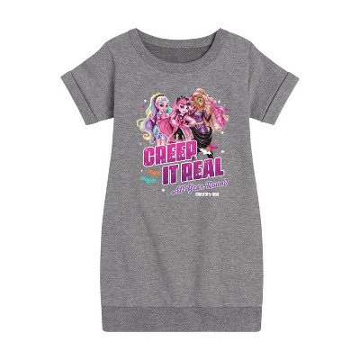 Girls' - Mattel - Creep It Real Graphic Short Sleeve Fleece Dress
