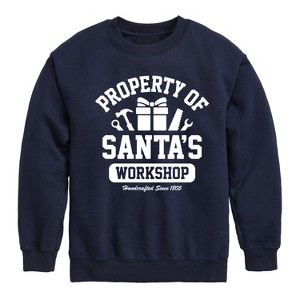 Boys' - Instant Message - Property Of Santas Workshop Christmas Graphic Long Sleeve Fleece Sweatshirt - 1 of 4
