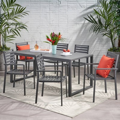 Paz 7pc Aluminum Dining Set  Gray/Gun Metal Gray - Christopher Knight Home
