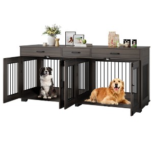 Coucheta 71" Wooden Double Compartment Dog Crate, Multi-Functional Indoor Kennel with Divider & Door, TV Stand & End Table for Large/Medium Dogs - 1 of 4