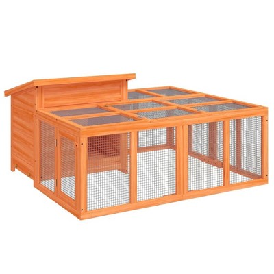 vidaXL Rabbit Hutch House/Bunny Cage - Brown Solid Pine, 57"x48"x27", Multi-Level Outdoor Enclosure with Pull-Out Tray & Wire Mesh