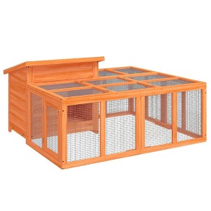 vidaXL Rabbit Hutch House/Bunny Cage - Brown Solid Pine, 57"x48"x27", Multi-Level Outdoor Enclosure with Pull-Out Tray & Wire Mesh - 1 of 4