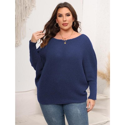 Coolmee Women Plus Size Off-Shoulder Batwing Sleeve Sweater Winter Casual Blouse