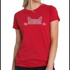 LA Pop Art Women's Premium Blend Word Art T-shirt - Peeking Cat - 1 of 4