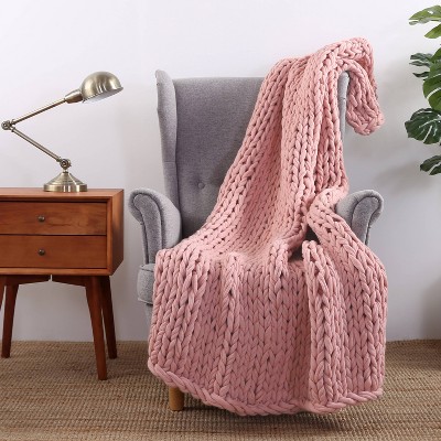 50"x60" Berkshire Acrylic Chunky Knit Sailors Rope Throw Blanket Rose - Berkshire Blanket & Home Co.: Cozy, All-Season, Machine Washable