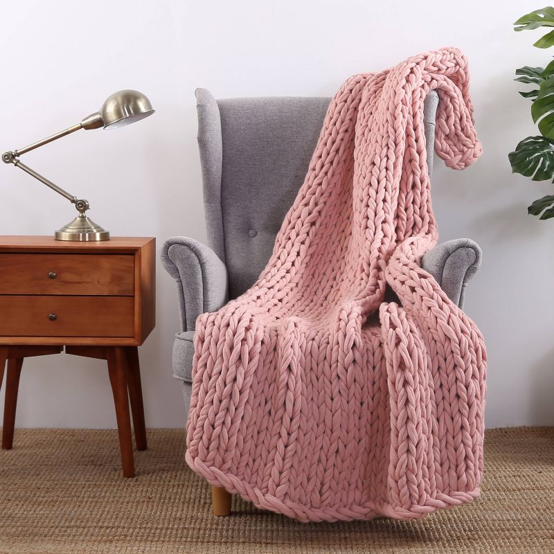 50&#34;x60&#34; Berkshire Acrylic Chunky Knit Sailors Rope Throw Blanket Rose - Berkshire Blanket Home &#38; Co., 1 of 4