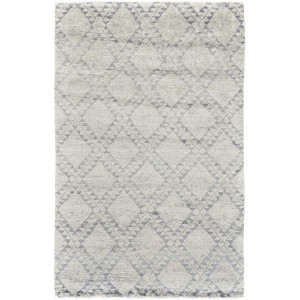 Gray and Ivory Geometric Hand Knotted Worn Faded Area Rug - 1 of 4