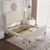 Sapphtopaz Platform Bed Frame with Wingback Headboard and Rhombus Pattern Upholstered Bed Frame Slats Support, No Box Spring Needed - 3 of 4