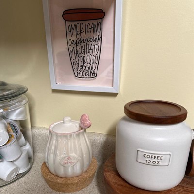 12oz Stoneware Coffee Canister With Wood Lid & Scoop Cream/brown