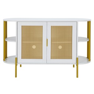 GlasFlength Decorative Storage Cabinets Elegant Curved Dining Cabinet with Woven Rattan Doors and Gold Trim for Dining Room, White, 47.2"*15.7"*31.1" - 1 of 4