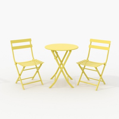 3 Piece Foldable Patio Bistro Set with 2 Chairs and Bistro Table, Premium Steel Frame Outdoor Folding Furniture Sets