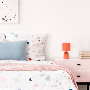 10.04" Traditional Ceramic Thimble Base Bedside Table Desk Lamp with Matching Fabric Shade - Simple Designs - 1 of 4