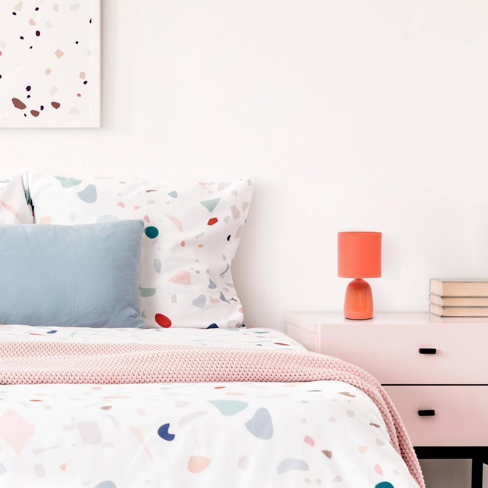 10.04" Traditional Ceramic Thimble Base Bedside Table Desk Lamp with Matching Fabric Shade Orange - Simple Designs