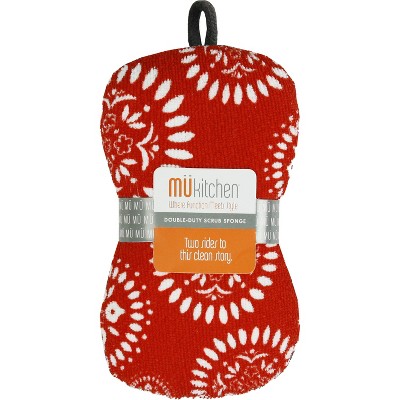 3"X6.5" Medallions Scrub Sponge Set Red/Gray - 2ct - Mu Kitchen