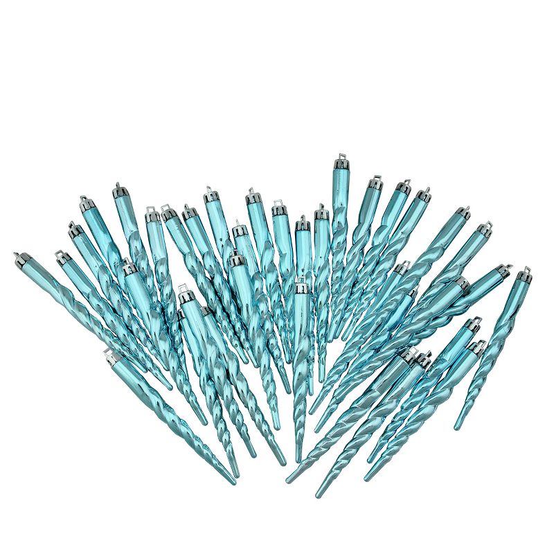 Northlight 36ct Shiny Turquoise Blue Shatterproof Icicle Christmas Ornaments 5", 1 of 2