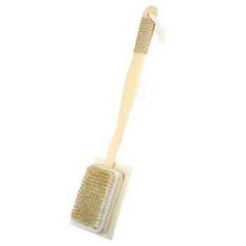 Unique Bargains Dual-Sided Long Handle with Soft Bristles and Loofah Bath Brush Beige 1 Pc