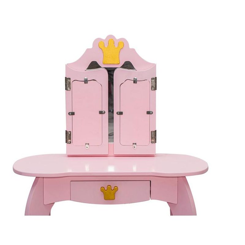 Trinity 2-in-1Princess Vanity Set--Princess Makeup Table with Mirror,Stool,Tri-Folding Mirror & Drawer (Pink), 5 of 8