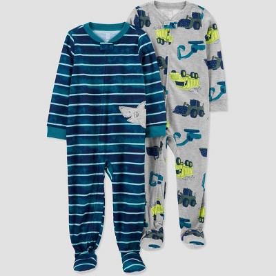 Baby Boys' 2pk Shark/Construction Footed Pajama - Just One You® made by carter's 9M