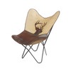 HomeRoots 30" Brown And Tan Canvas And Leather Deer Stag Butterfly Chair - 4 of 4