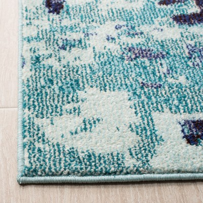 Gray and Blue Hand-knotted Synthetic Runner Rug