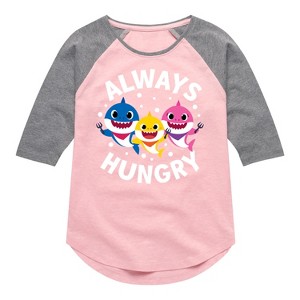 Girls' - Baby Shark - Always Hungry Shirt Tail Raglan Graphic T-shirt - 1 of 4